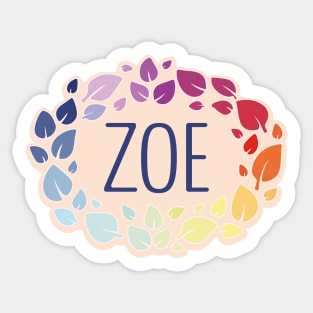 Zoe name with colorful leaves Sticker